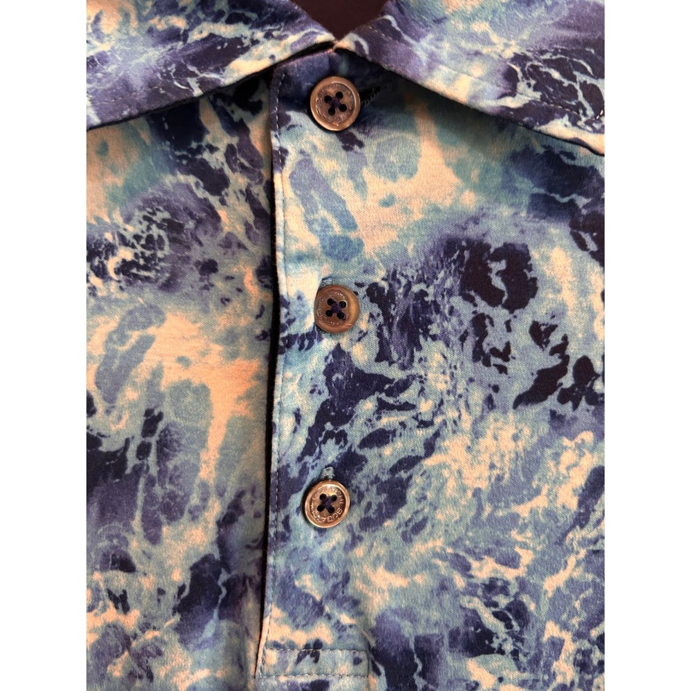 Bugatchi Mens Size L Blue Ocean Wave Print Mercerized Cotton Polo Shirt - Picture 4 of 6